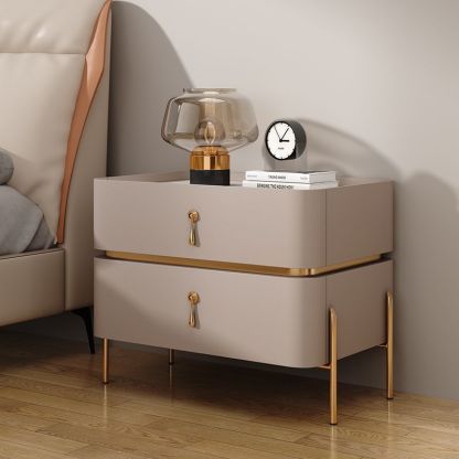 Modern Rock Slab Metal 2-Drawer Nightstand