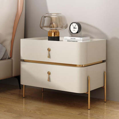 Modern Rock Slab Metal 2-Drawer Nightstand