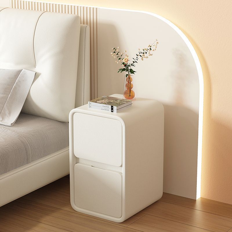Minimalist Microfiber Leather Slab Nightstand — White