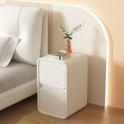 Minimalist Microfiber Leather Slab Nightstand — White