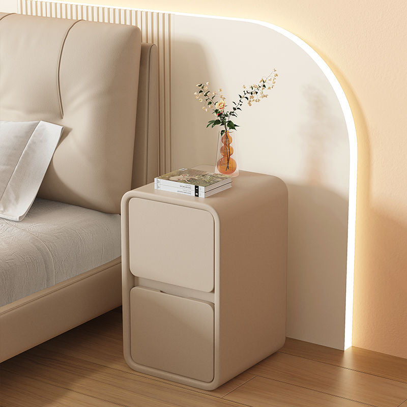 Minimalist Microfiber Leather Slab Nightstand — Khaki