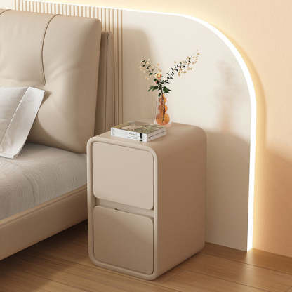 Minimalist Microfiber Leather Slab Nightstand — Khaki
