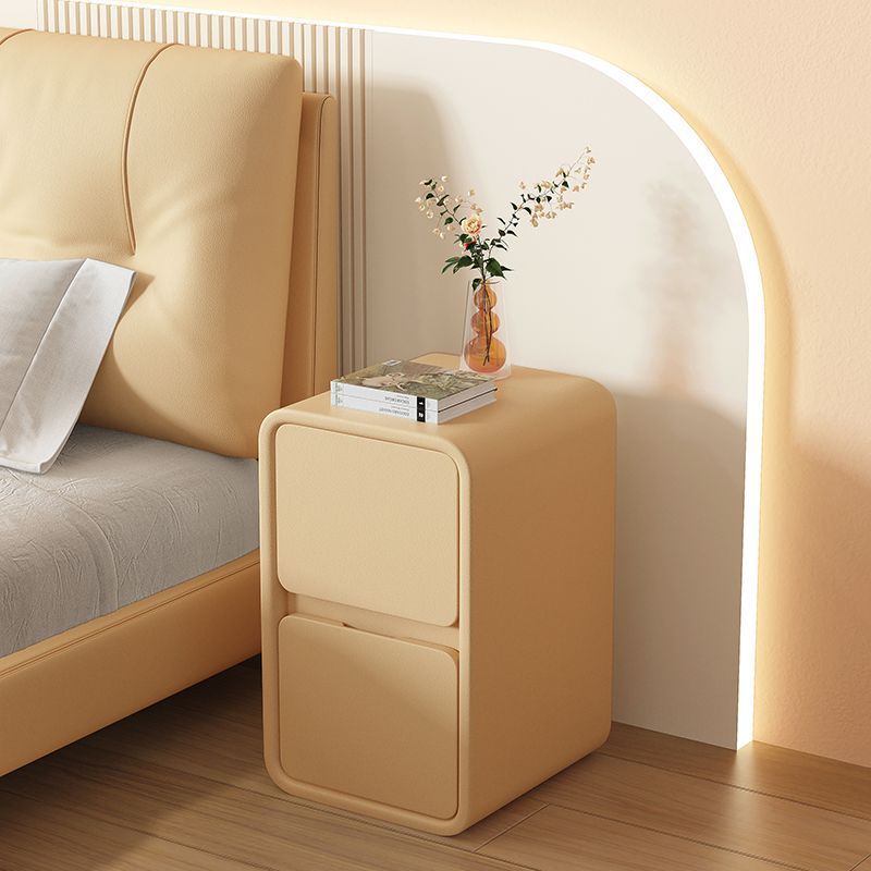 Minimalist Microfiber Leather Slab Nightstand — Dark Gray