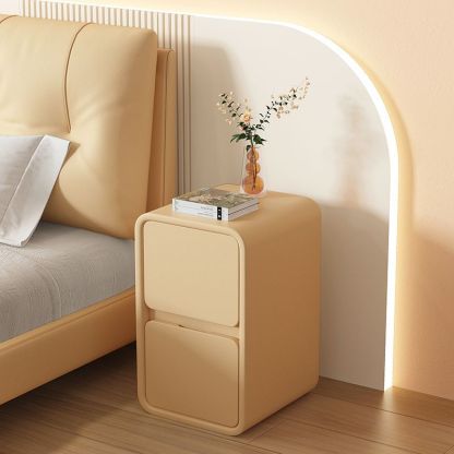 Minimalist Microfiber Leather Slab Nightstand — Dark Gray