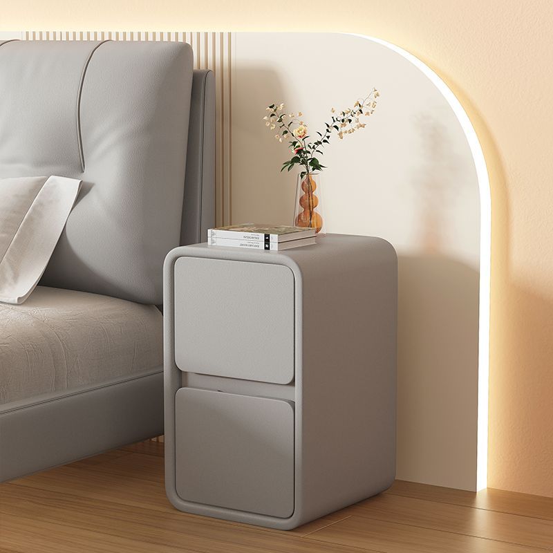 Minimalist Microfiber Leather Slab Nightstand — Coffee Brown