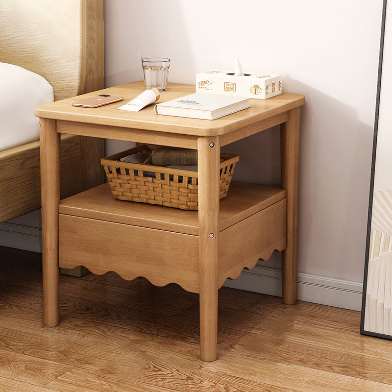 Minimalist Solid Wood 1-Shelf Nightstand — A - Original Wood Color