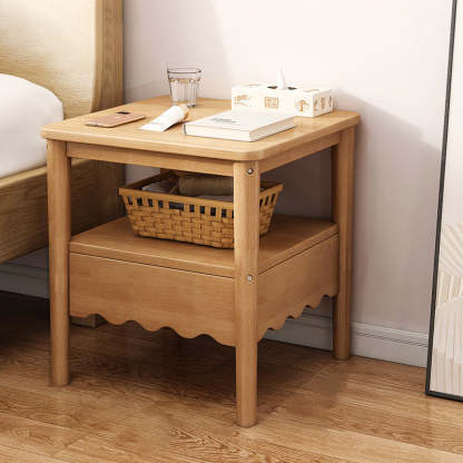 Minimalist Solid Wood 1-Shelf Nightstand — A - Original Wood Color