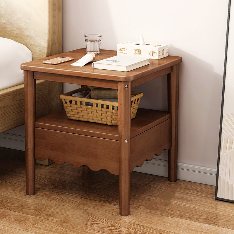 Minimalist Solid Wood 1-Shelf Nightstand — A - Walnut Color