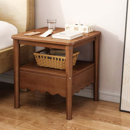 Minimalist Solid Wood 1-Shelf Nightstand — A - Walnut Color
