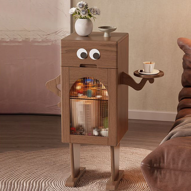 Robot Rubberwood Glass Metal Nightstand