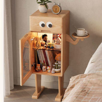 Robot Rubberwood Glass Metal Nightstand