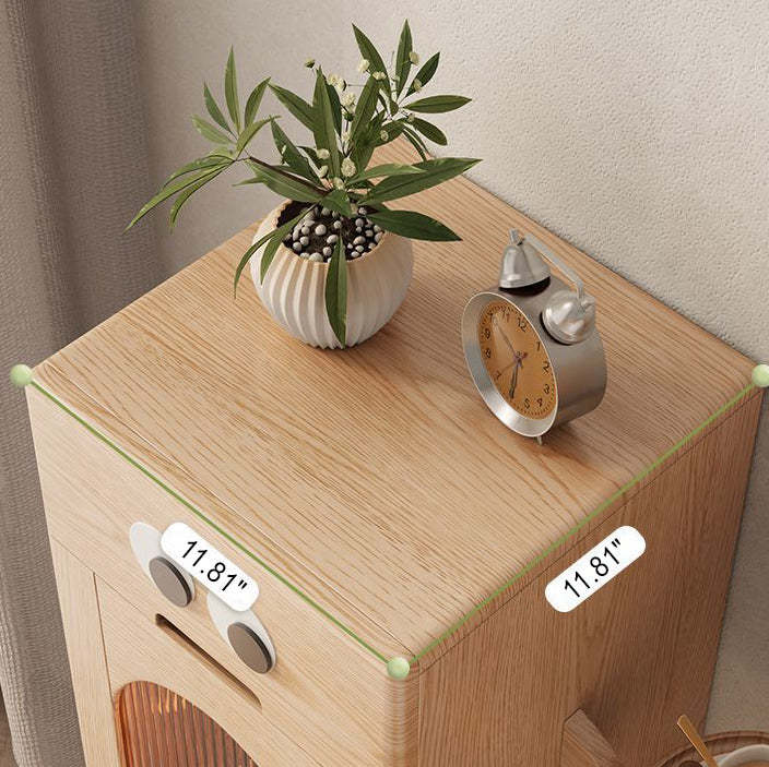Robot Rubberwood Glass Metal Nightstand