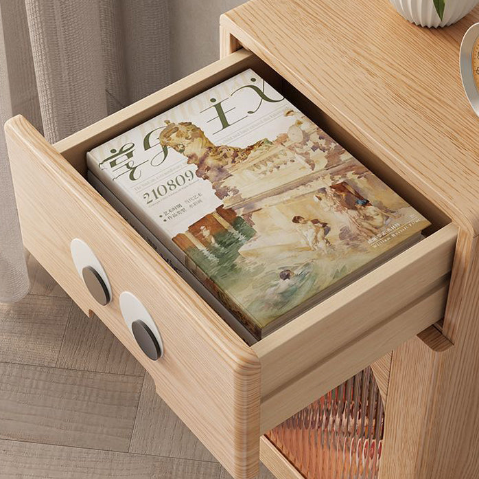 Robot Rubberwood Glass Metal Nightstand