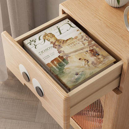 Robot Rubberwood Glass Metal Nightstand