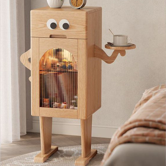 Robot Rubberwood Glass Metal Nightstand