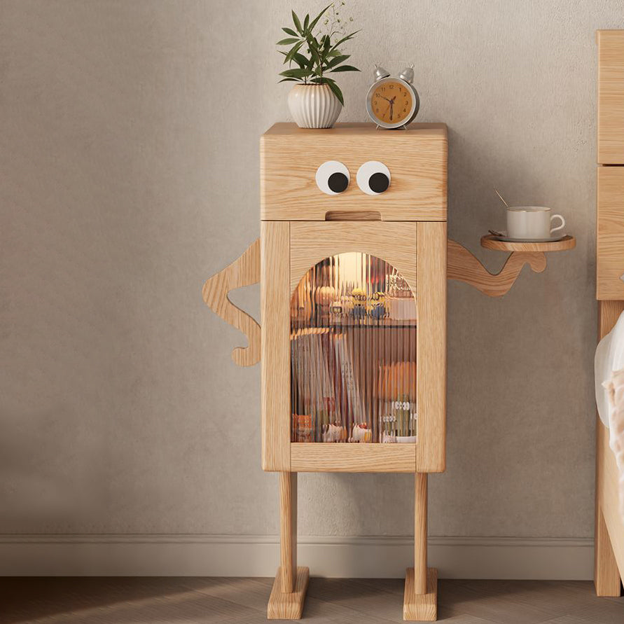 Robot Rubberwood Glass Metal Nightstand