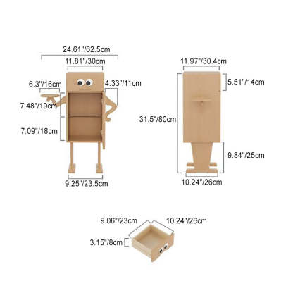 Robot Rubberwood Glass Metal Nightstand