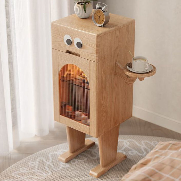Robot Rubberwood Glass Metal Nightstand