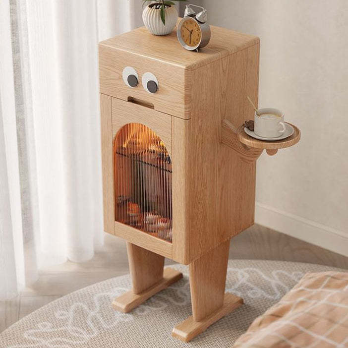 Robot Rubberwood Glass Metal Nightstand