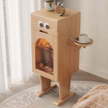 Robot Rubberwood Glass Metal Nightstand