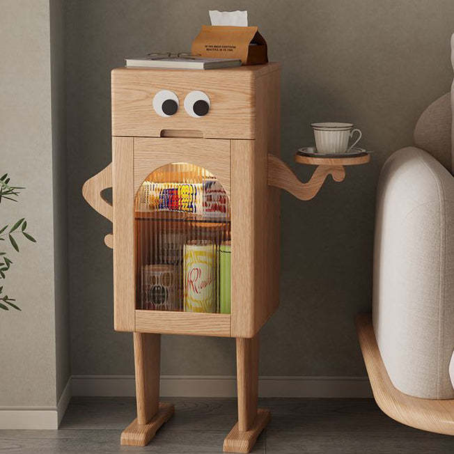 Robot Rubberwood Glass Metal Nightstand