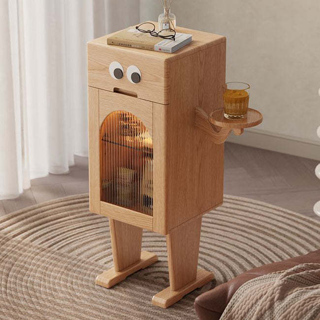 Robot Rubberwood Glass Metal Nightstand