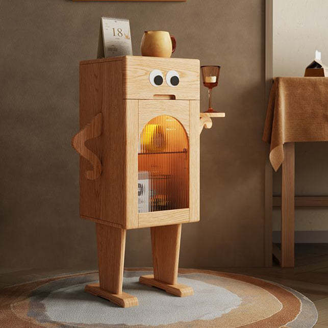 Robot Rubberwood Glass Metal Nightstand