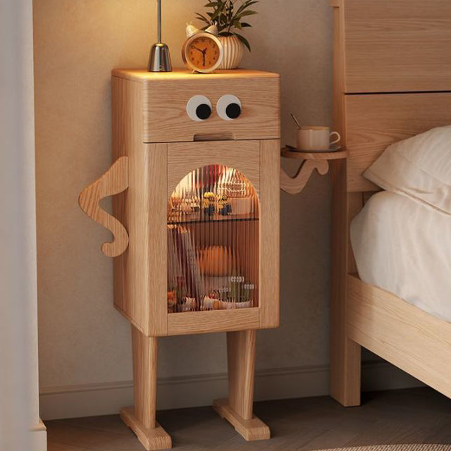 Robot Rubberwood Glass Metal Nightstand