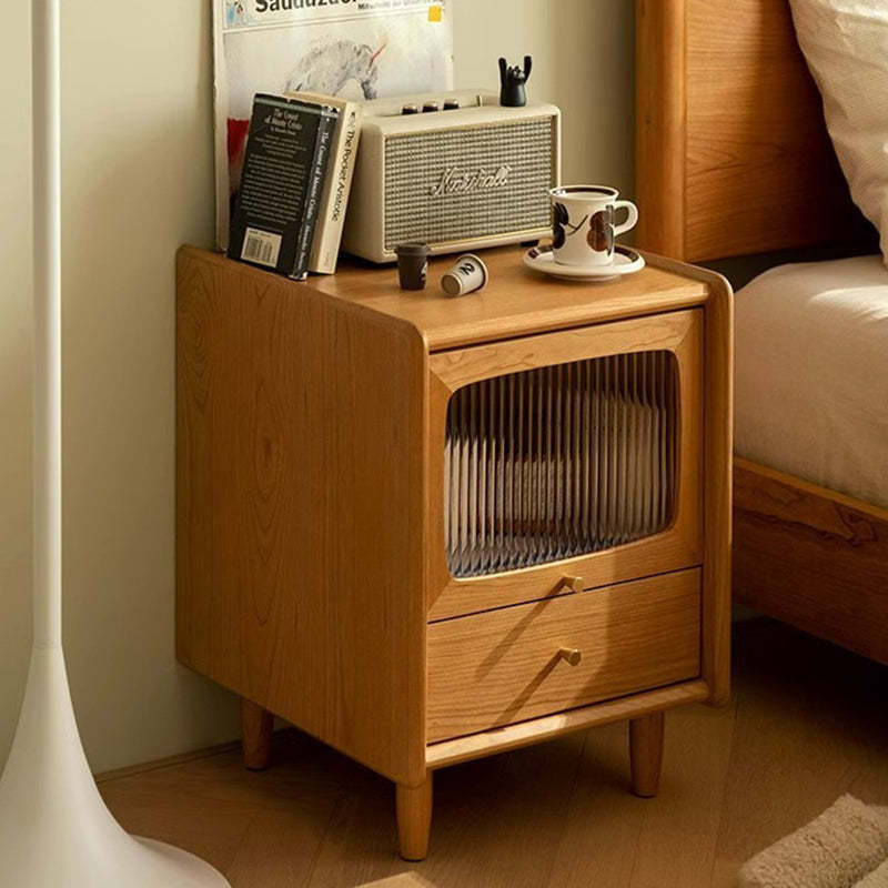 Minimalist Wood Glass Cabinet Nightstand — A