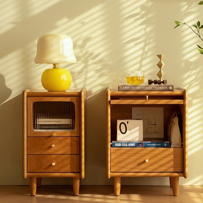 Minimalist Wood Glass Cabinet Nightstand — B