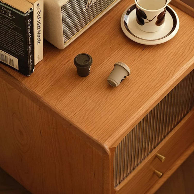 Minimalist Wood Glass Cabinet Nightstand