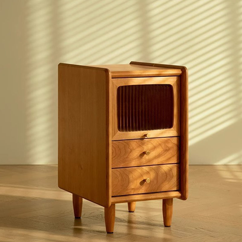 Minimalist Wood Glass Cabinet Nightstand