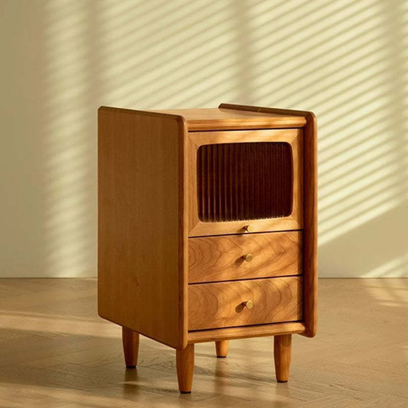 Minimalist Wood Glass Cabinet Nightstand