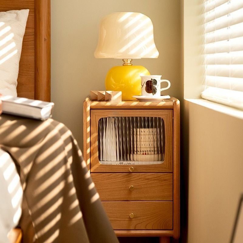 Minimalist Wood Glass Cabinet Nightstand