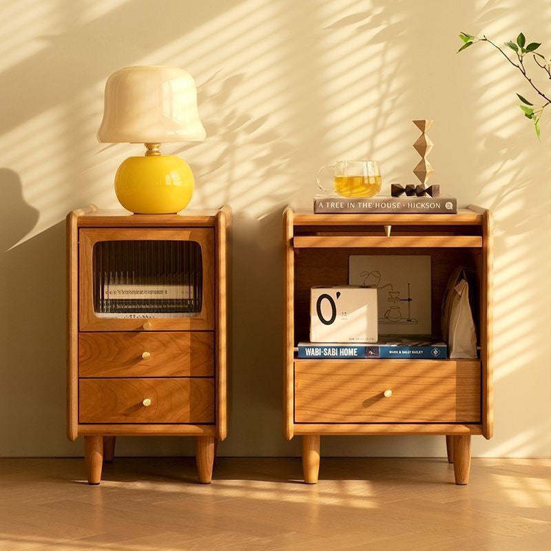 Minimalist Wood Glass Cabinet Nightstand