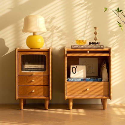 Minimalist Wood Glass Cabinet Nightstand