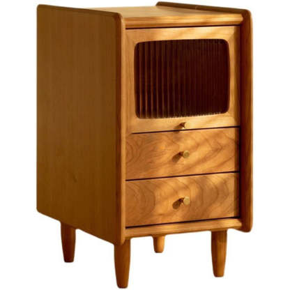 Minimalist Wood Glass Cabinet Nightstand