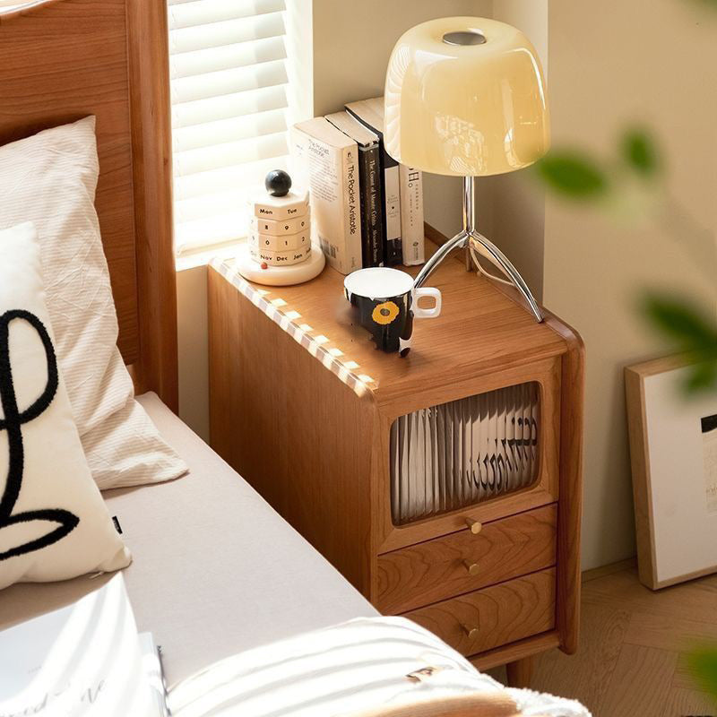 Minimalist Wood Glass Cabinet Nightstand