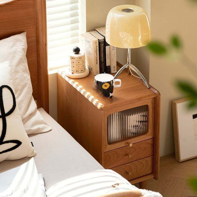 Minimalist Wood Glass Cabinet Nightstand