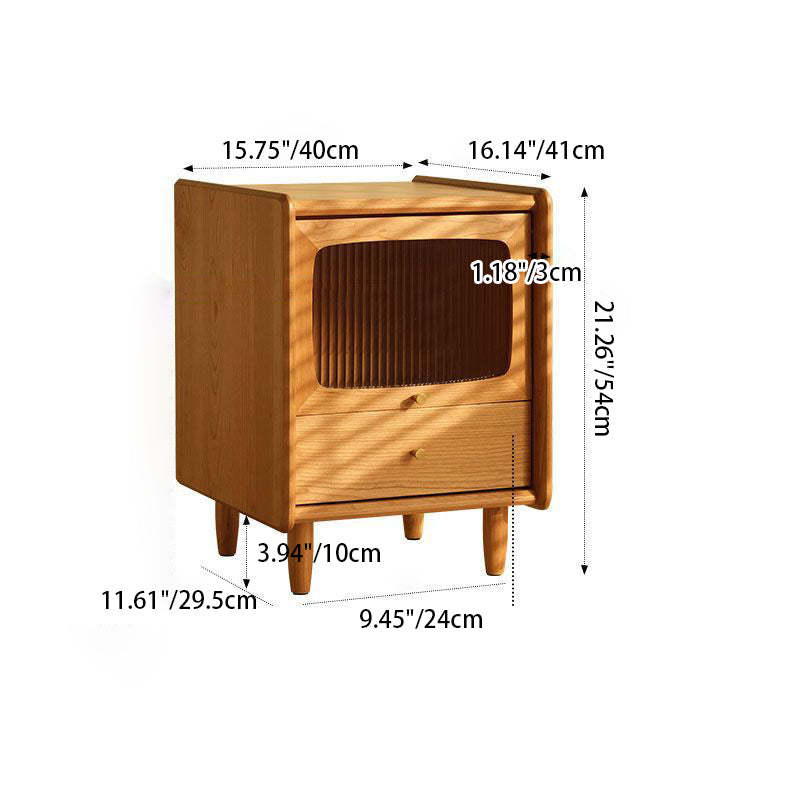 Minimalist Wood Glass Cabinet Nightstand