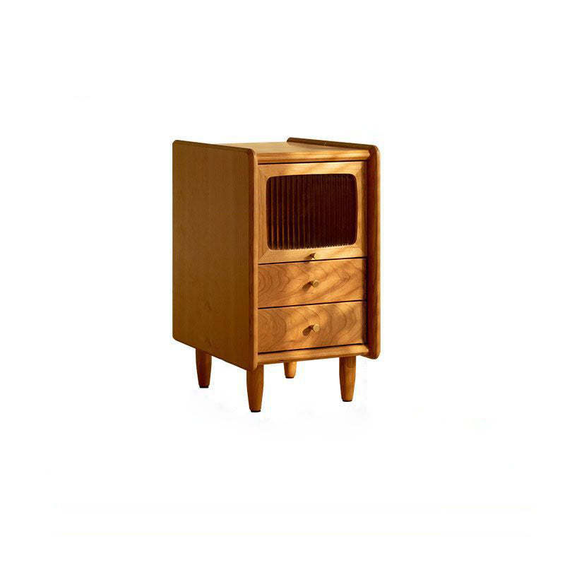 Minimalist Wood Glass Cabinet Nightstand