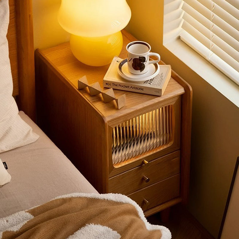 Minimalist Wood Glass Cabinet Nightstand