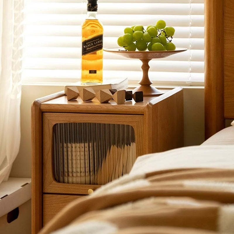 Minimalist Wood Glass Cabinet Nightstand