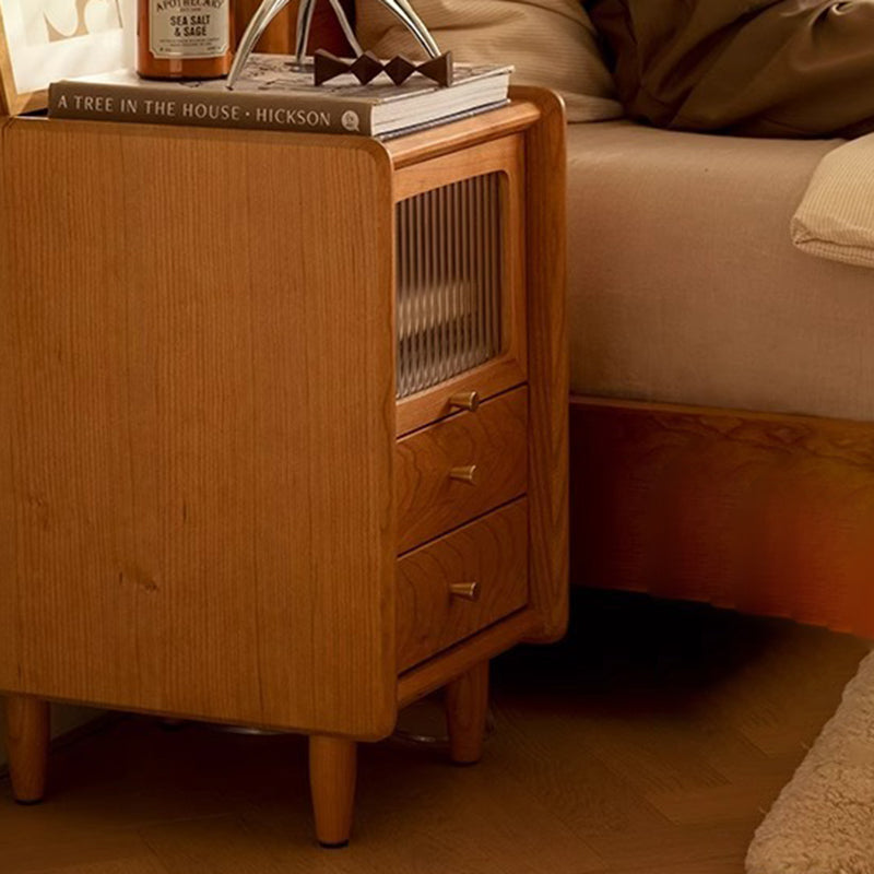 Minimalist Wood Glass Cabinet Nightstand