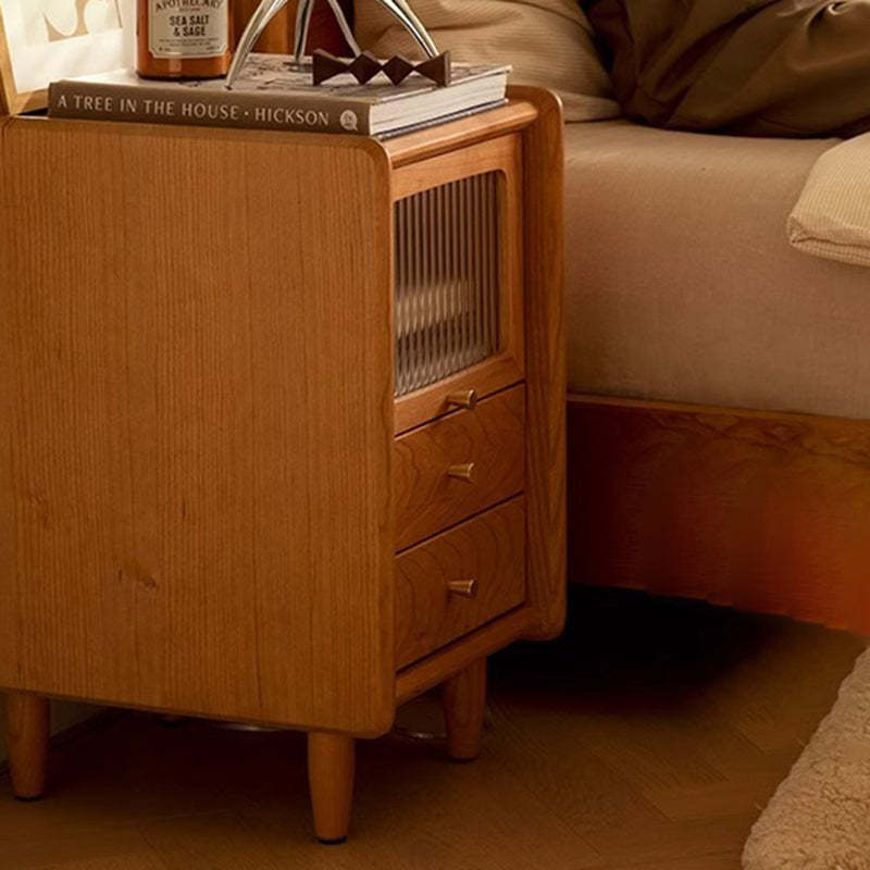 Minimalist Wood Glass Cabinet Nightstand