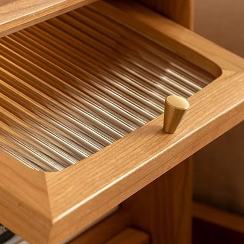 Minimalist Wood Glass Cabinet Nightstand