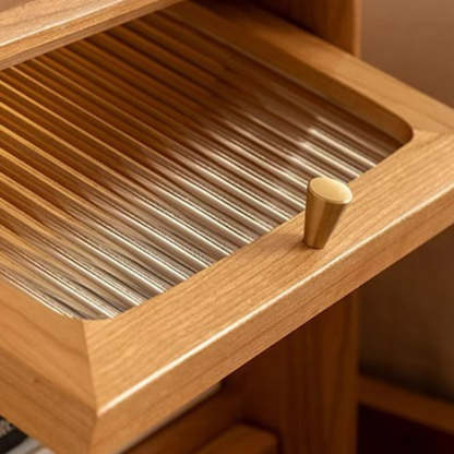 Minimalist Wood Glass Cabinet Nightstand