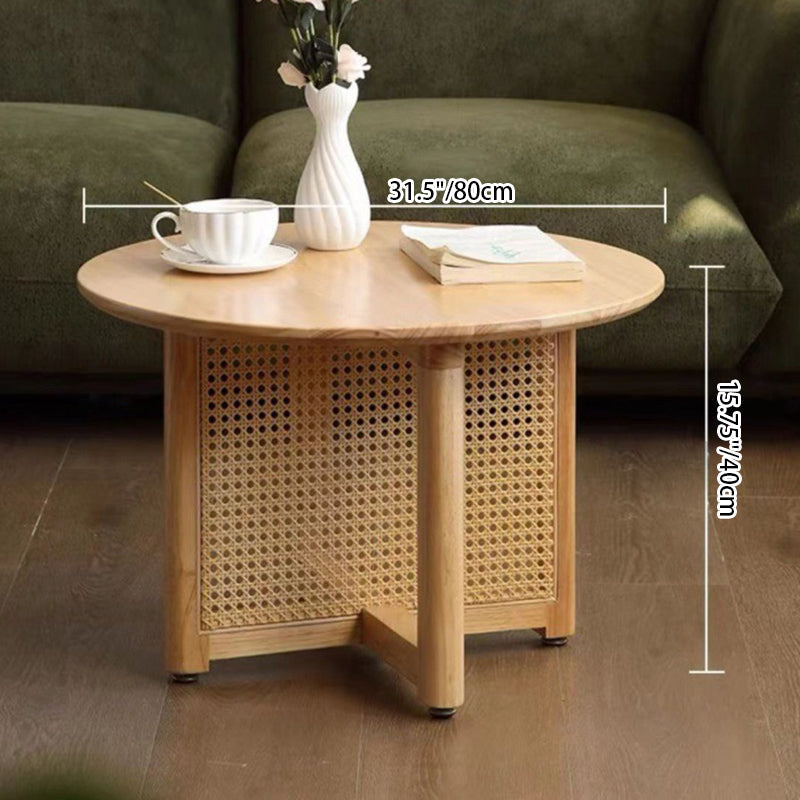Japanese Wood Rattan Coffee Table — Original Wood Color