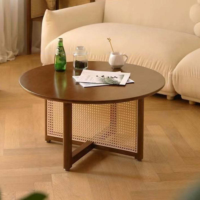 Japanese Wood Rattan Coffee Table — Cherry Wood Color