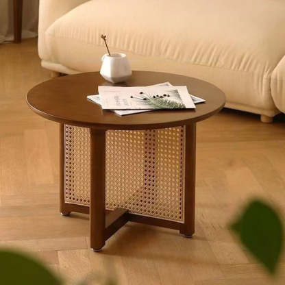 Japanese Wood Rattan Coffee Table